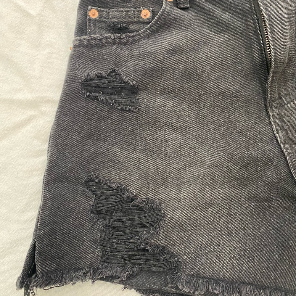 Black distressed Denim shorts - Picture 2 of 6